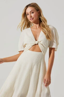 Manola Cutout Puff Sleeve Midi Dress -Dresses Sales Store ACDR101565 CREAM 3