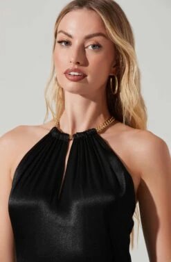 Kazia Satin Halter Chain Maxi Dress -Dresses Sales Store ACDR101567R BLACK 3