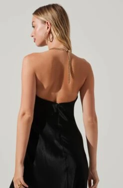 Kazia Satin Halter Chain Maxi Dress -Dresses Sales Store ACDR101567R BLACK 4