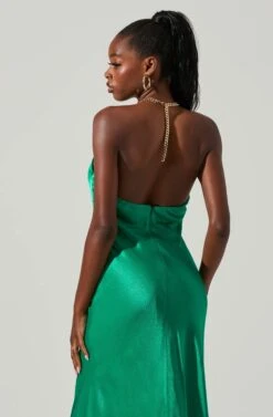 Kazia Satin Halter Chain Maxi Dress -Dresses Sales Store ACDR101567R EMERALD 5