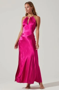 Kazia Satin Halter Chain Maxi Dress -Dresses Sales Store ACDR101567R FUCHSIA 1