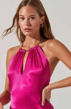 Kazia Satin Halter Chain Maxi Dress -Dresses Sales Store ACDR101567R FUCHSIA 3