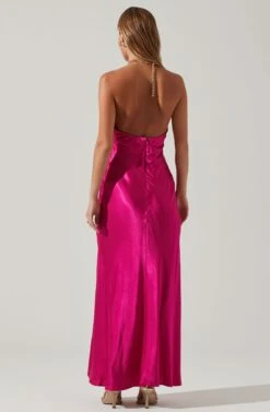 Kazia Satin Halter Chain Maxi Dress -Dresses Sales Store ACDR101567R FUCHSIA 5