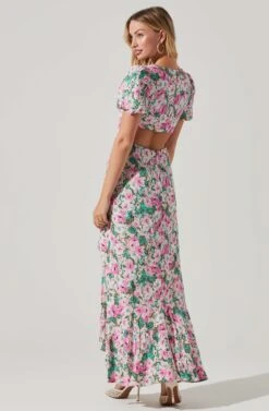 Dayanara Floral Puff Sleeve Midi Dress -Dresses Sales Store ACDR101589 GREENPINKFLORAL 5 1