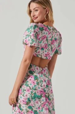 Dayanara Floral Puff Sleeve Midi Dress -Dresses Sales Store ACDR101589 GREENPINKFLORAL 5 5