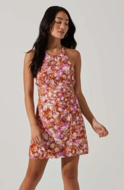 Laylin Floral Halter Cutout Mini Dress -Dresses Sales Store ACDR101590 RUSTMAGENTAFLORAL 3