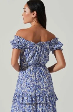 Viona Floral Off Shoulder Tiered Maxi Dress -Dresses Sales Store ACDR101591 BLUEWHITEMULTI 4