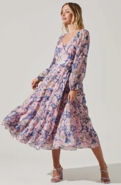 Jannika Floral Wrap Front Midi Dress -Dresses Sales Store ACDR101593 PURPLEPINKFLORAL 2