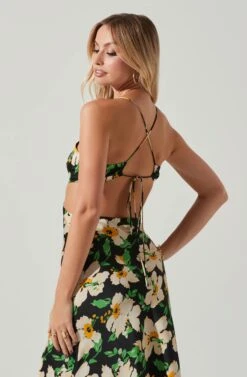 Norelle Satin Floral Midi Dress -Dresses Sales Store ACDR101596 BLACKFLORAL 4