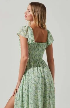 Luisa Floral Flutter Sleeve Midi Dress -Dresses Sales Store ACDR101607 GREENMULTIFLORAL 4