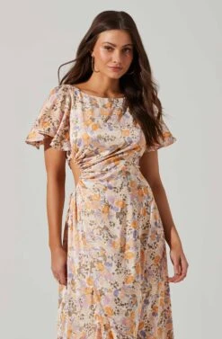 Veida Floral Cutout Midi Dress -Dresses Sales Store ACDR101620 TANGERINEPURPLEFLR 2