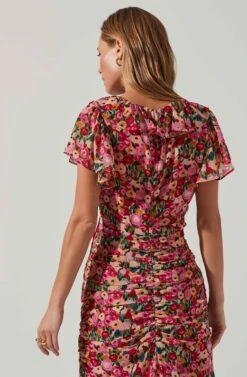 Vilma Floral Ruched Midi Dress -Dresses Sales Store ACDR101621 REDMULTIFLORAL 5