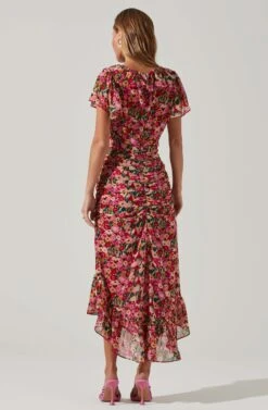Vilma Floral Ruched Midi Dress -Dresses Sales Store ACDR101621 REDMULTIFLORAL 6