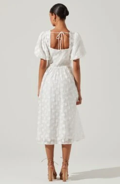 Sandy Polka Dot Puff Sleeve Midi Dress -Dresses Sales Store ACDR101622 WHITEJACQUARD 5