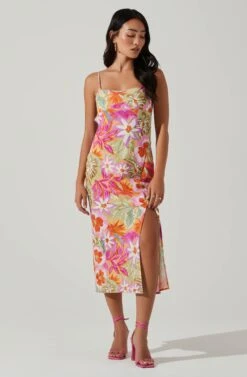 Gabriella Floral Strappy Back Midi Dress -Dresses Sales Store ACDR101629L ORANGEPURPLEMULTI 2