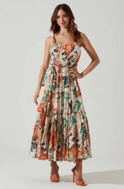Almina Floral Pleated Midi Dress -Dresses Sales Store ACDR101638 TAUPEORANGEMULTI 1