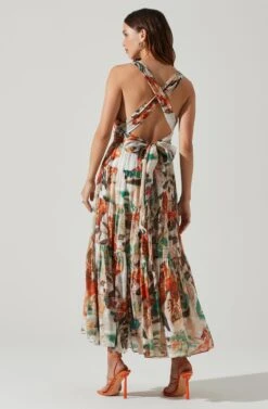 Almina Floral Pleated Midi Dress -Dresses Sales Store ACDR101638 TAUPEORANGEMULTI 6