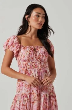 Roseline Off Shoulder Floral Maxi Dress -Dresses Sales Store ACDR101641 PINKORANGE 3