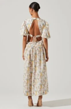Shelby Floral Puff Sleeve Open Back Maxi Dress -Dresses Sales Store ACDR101642 BLUEYELLOWFLORAL 5