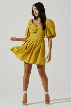 Serilda Cutout Puff Sleeve Mini Dress -Dresses Sales Store ACDR101649S MUSTARD 2
