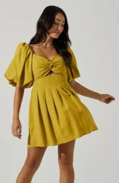 Serilda Cutout Puff Sleeve Mini Dress -Dresses Sales Store ACDR101649S MUSTARD 3