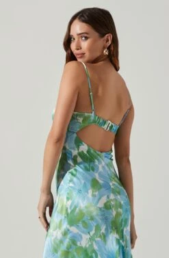 Bellerose Satin Floral Cutout Midi Dress -Dresses Sales Store ACDR101684 GREENBLUEFLORAL 3 e5fa0a52 9e9e 4351 a4e7 99a02ecacc4e