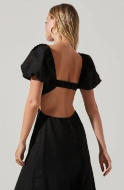 Winley Puff Sleeve Cutout Midi Dress -Dresses Sales Store ACDR101685 BLACK 3