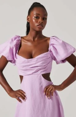 Winley Puff Sleeve Cutout Midi Dress -Dresses Sales Store ACDR101685 LILAC 2
