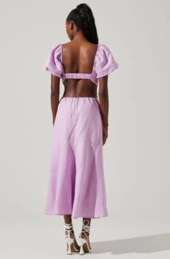 Winley Puff Sleeve Cutout Midi Dress -Dresses Sales Store ACDR101685 LILAC 4