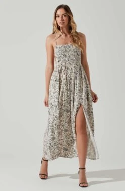 Stasia Floral Smocked Midi Dress -Dresses Sales Store ACDR101720P DARKBROWNPAISLEY 1