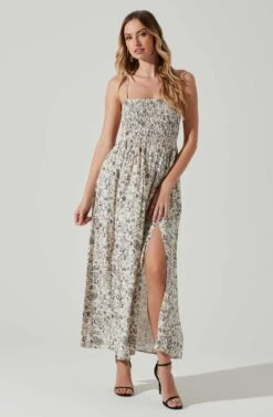 Stasia Floral Smocked Midi Dress -Dresses Sales Store ACDR101720P DARKBROWNPAISLEY 2