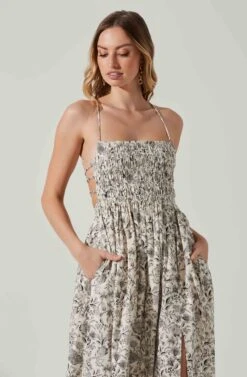 Stasia Floral Smocked Midi Dress -Dresses Sales Store ACDR101720P DARKBROWNPAISLEY 3