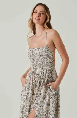 Stasia Floral Smocked Midi Dress -Dresses Sales Store ACDR101720P DARKBROWNPAISLEY 4