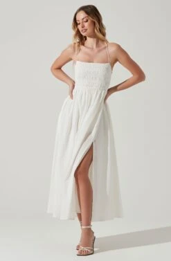 Stasia Smocked Midi Dress -Dresses Sales Store ACDR101720 WHITE 2