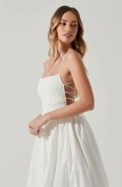 Stasia Smocked Midi Dress -Dresses Sales Store ACDR101720 WHITE 4
