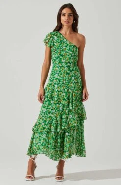 Victoriana One Shoulder Floral Midi Dress