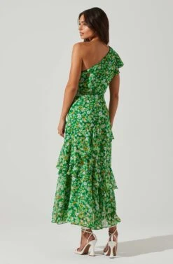 Victoriana One Shoulder Floral Midi Dress -Dresses Sales Store ACDR101725 GREENFLORAL 5