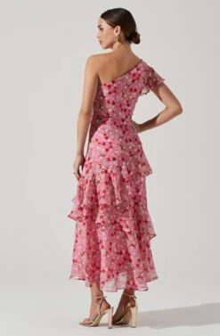 Victoriana One Shoulder Floral Midi Dress -Dresses Sales Store ACDR101725 PINKREDFLORAL 4