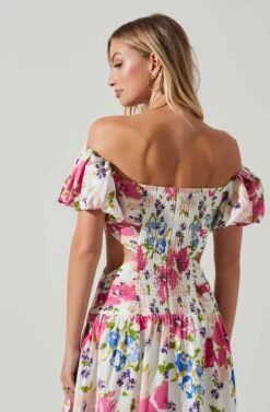 Liliosa Floral Off Shoulder Midi Dress -Dresses Sales Store ACDR101726 PINKMULTI 2602