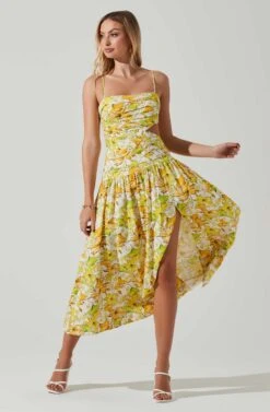 Kalina Floral Pleated Bust Midi Dress -Dresses Sales Store ACDR101728 YELLOWFLORAL 1
