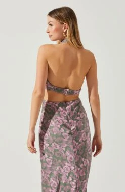 Ambretta Floral Halter Midi Dress -Dresses Sales Store ACDR101747 GREENPINKFLORAL 5