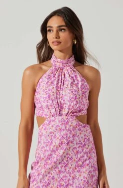 Ambretta Floral Halter Midi Dress -Dresses Sales Store ACDR101747 PURPLEFLORAL 2