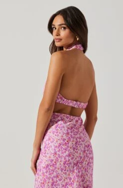 Ambretta Floral Halter Midi Dress -Dresses Sales Store ACDR101747 PURPLEFLORAL 3