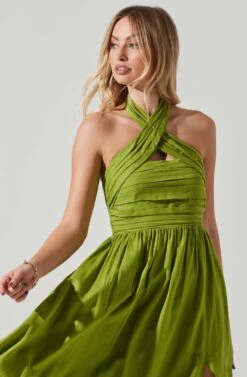 Zaria Pleated Halter Midi Dress -Dresses Sales Store ACDR101778 AVOCADO 3