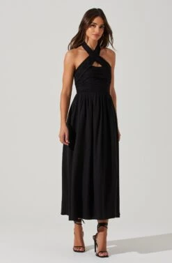 Zaria Pleated Halter Midi Dress -Dresses Sales Store ACDR101778 BLACK 2