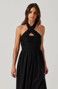 Zaria Pleated Halter Midi Dress -Dresses Sales Store ACDR101778 BLACK 3
