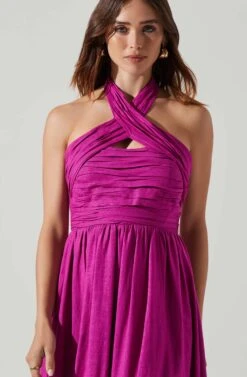 Zaria Pleated Halter Midi Dress -Dresses Sales Store ACDR101778 FUCHSIA 3