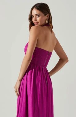 Zaria Pleated Halter Midi Dress -Dresses Sales Store ACDR101778 FUCHSIA 4