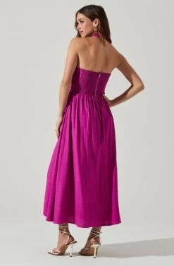 Zaria Pleated Halter Midi Dress -Dresses Sales Store ACDR101778 FUCHSIA 5