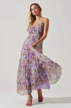 Loralee Pleated Floral Maxi Dress -Dresses Sales Store ACDR101790 PURPLEFLORAL 1